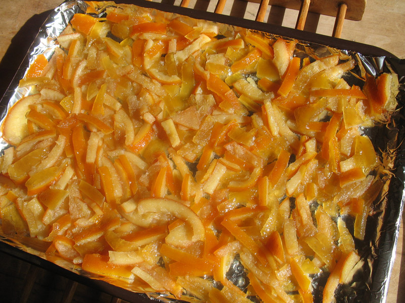 Orange and lemon peels after being candied.