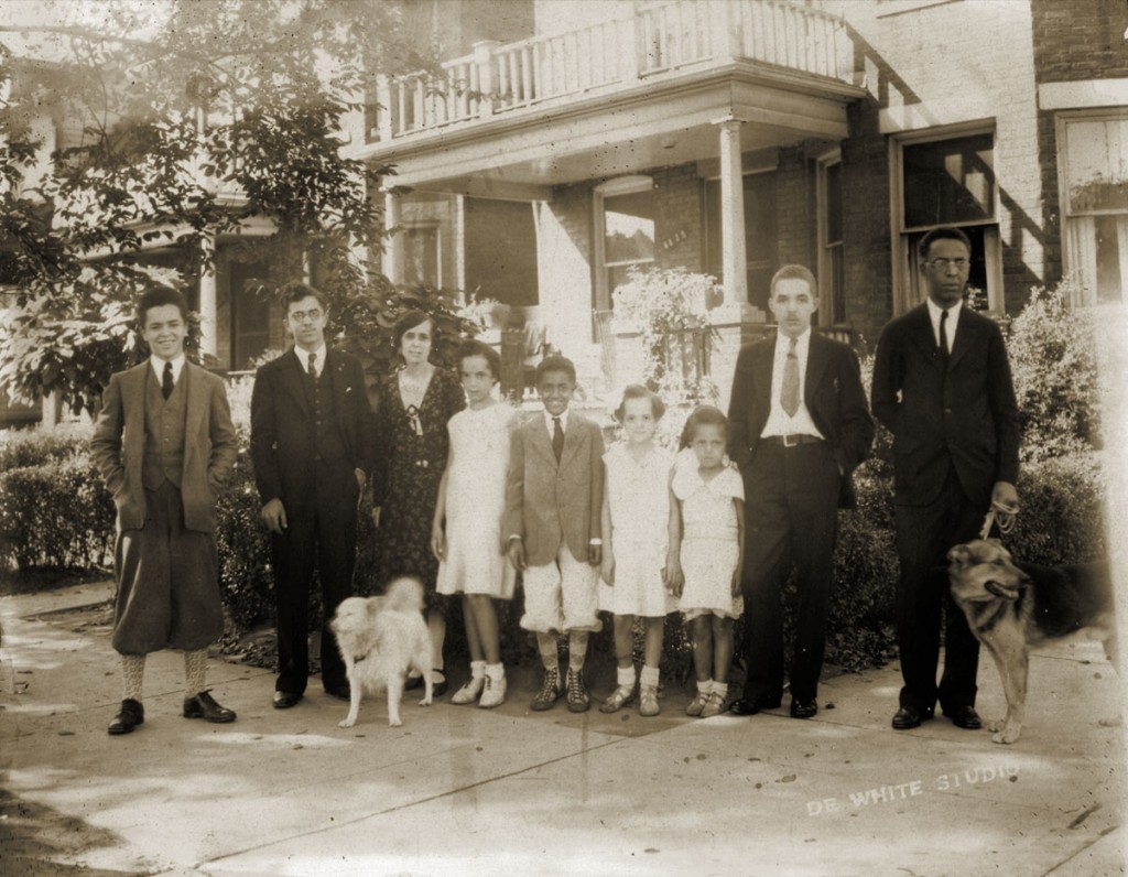 The Cleage family about 1930 in front of their house on Scotten. From L to R Henry, Louis, (My grandmother) Pearl, Barbara, Hugh, Gladys, Anna, Albert Jr (My father) and (My grandfather) Albert Sr. 