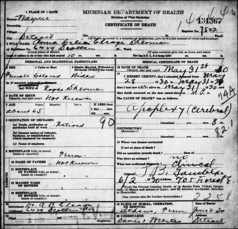 Celia’s Death Certificate – 1930 | Finding Eliza