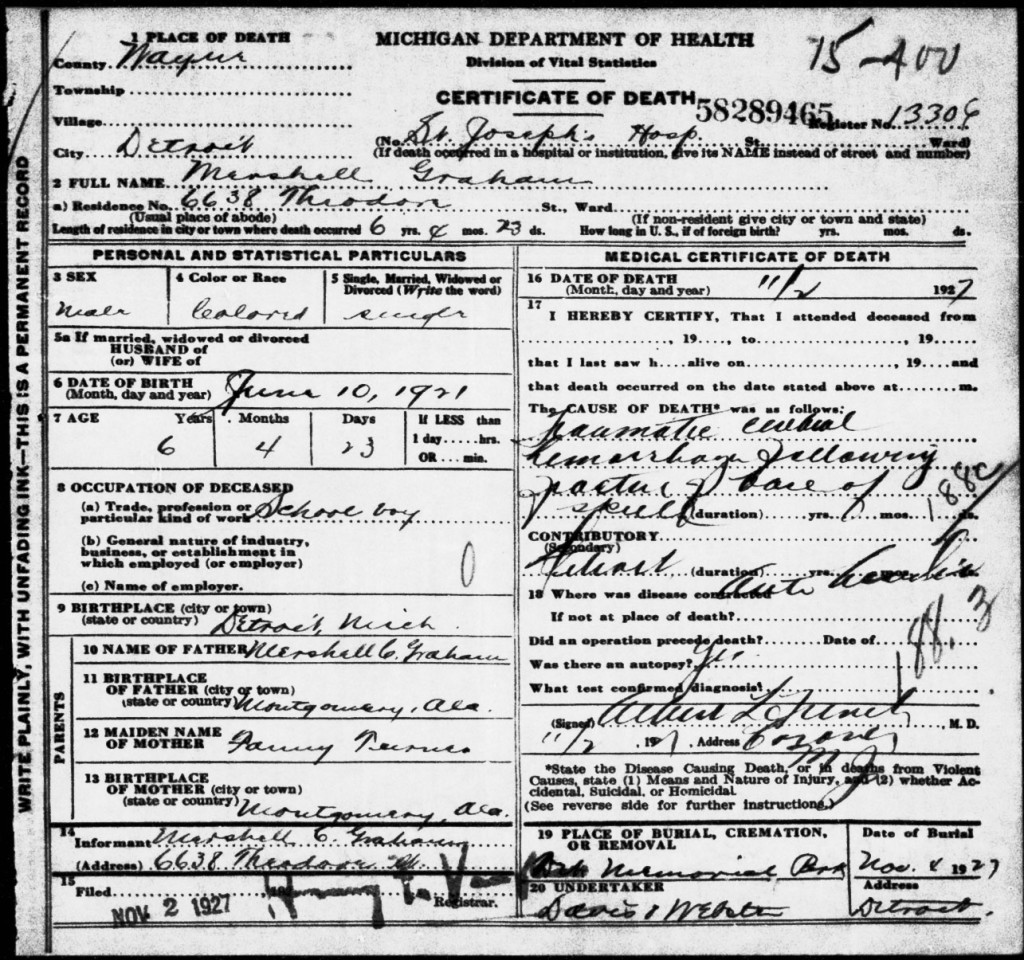 Mershell Cunningham Graham - Death Certificate